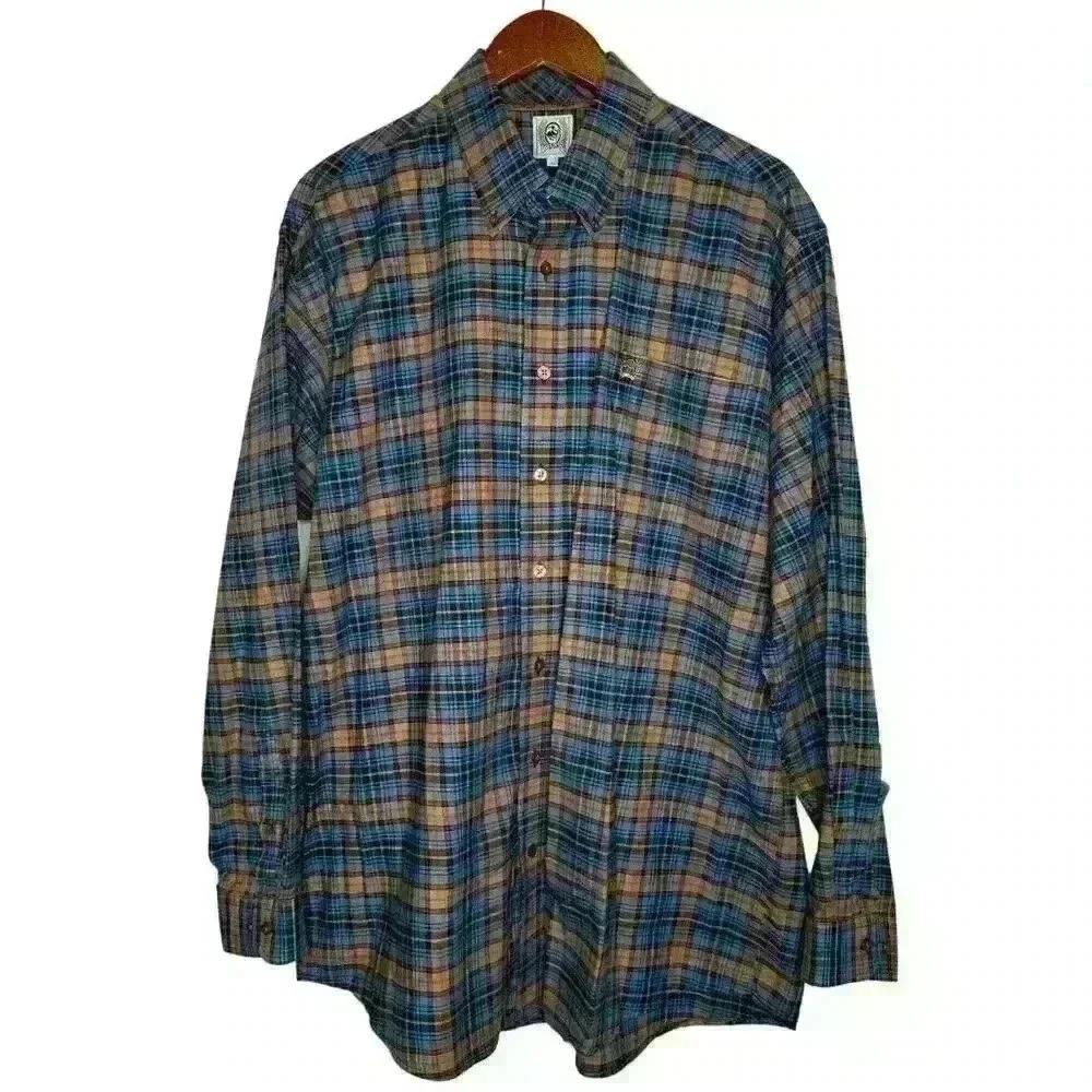 Cinch Men's Plaid Blue Orange Long Sleeve Button Down Shirt‎ Sz L